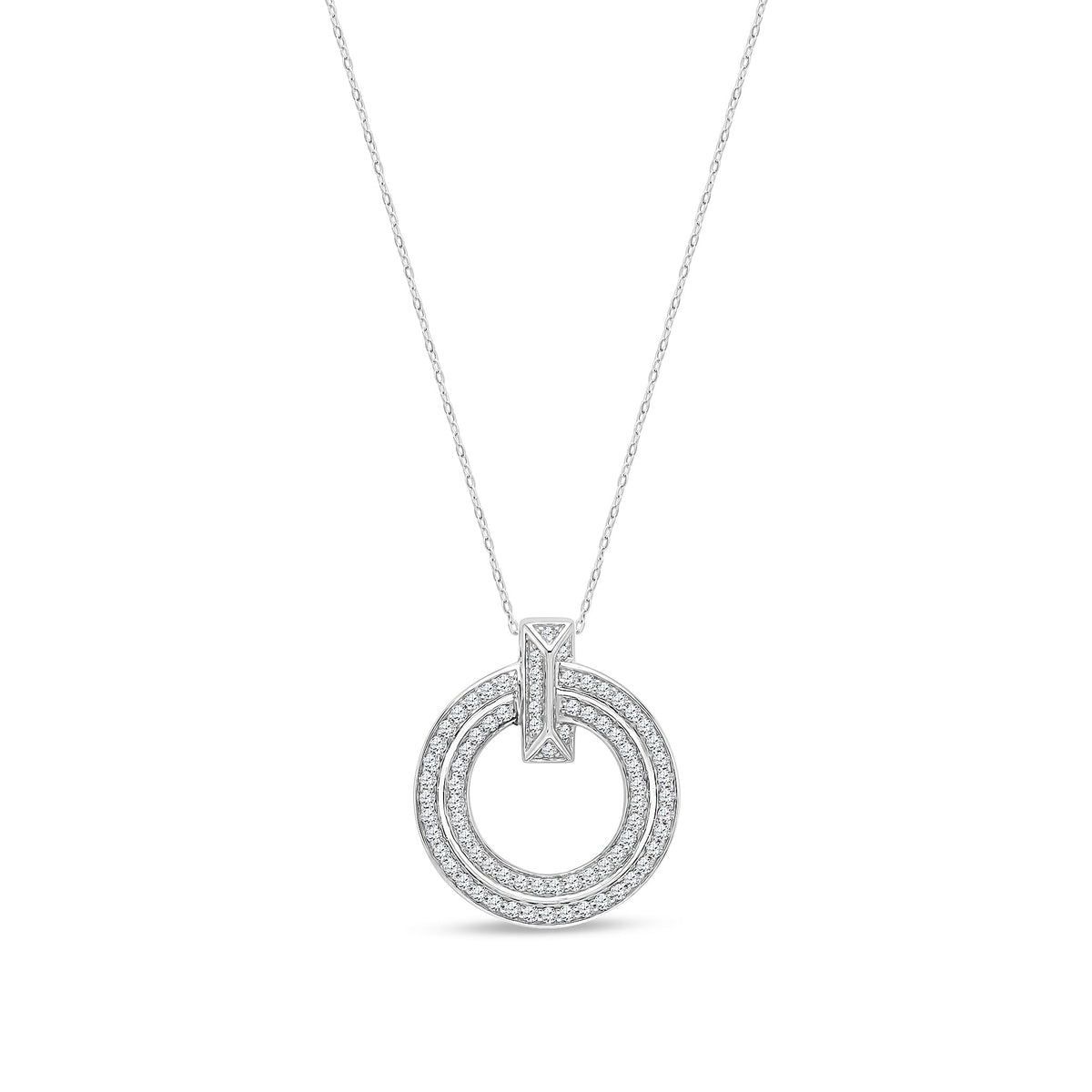 18ct White Gold Natural Diamond Double Circle Pendant