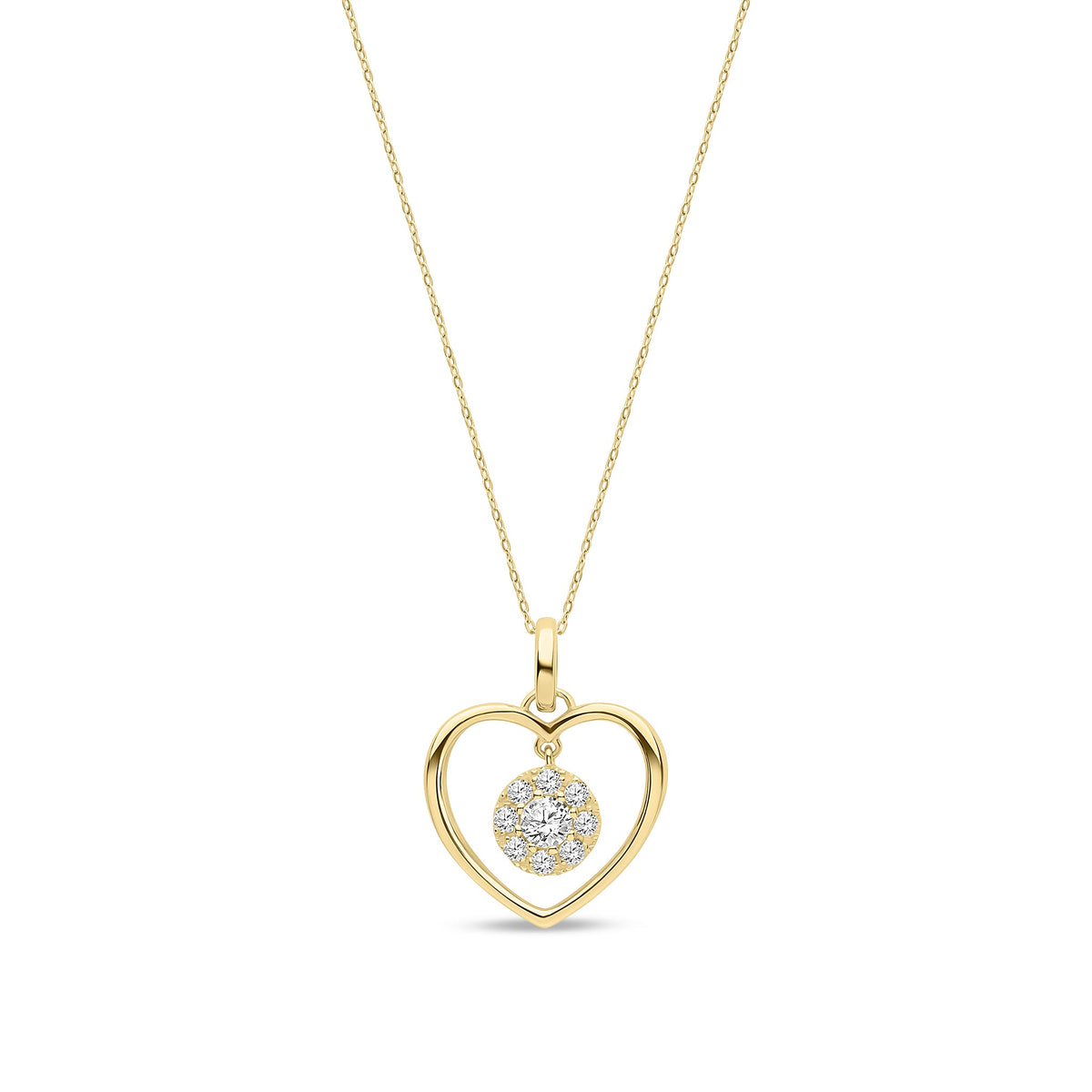 9ct Yellow Gold Natural Diamond Suspended Cluster Open Heart Pendant