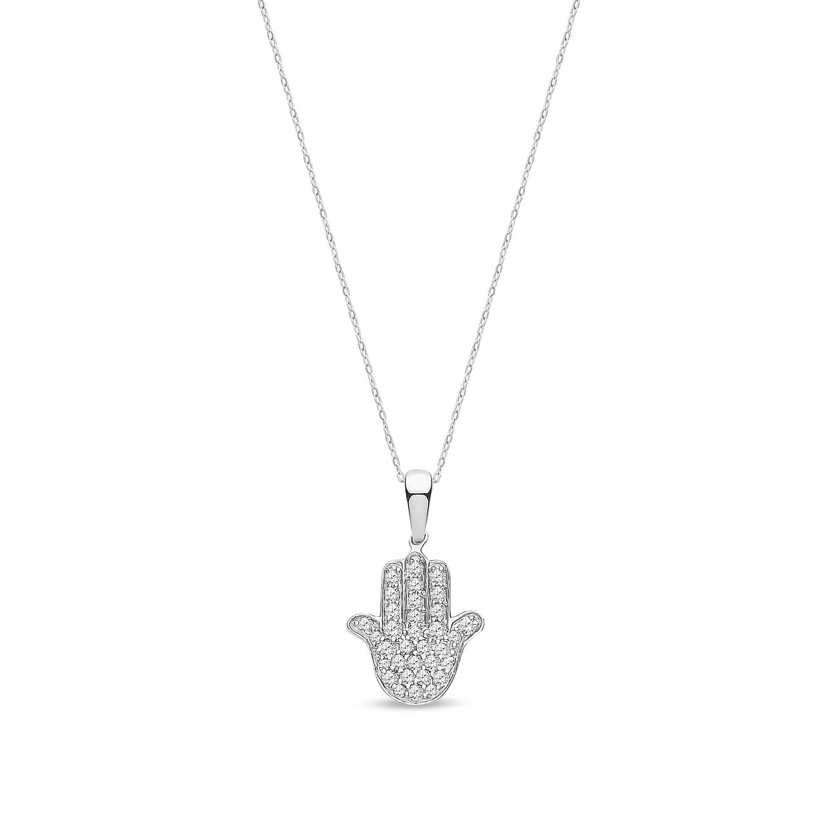 9ct White Gold Natural Diamond Pavé Hamsa Hand Pendant