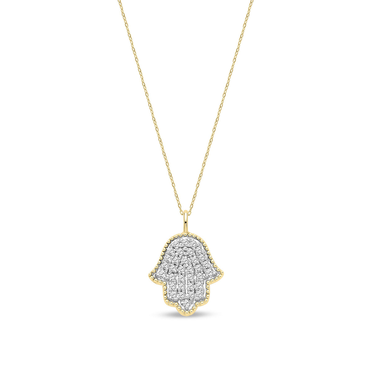 9ct Yellow Gold Natural Diamond Pavé Hamsa Hand Pendant