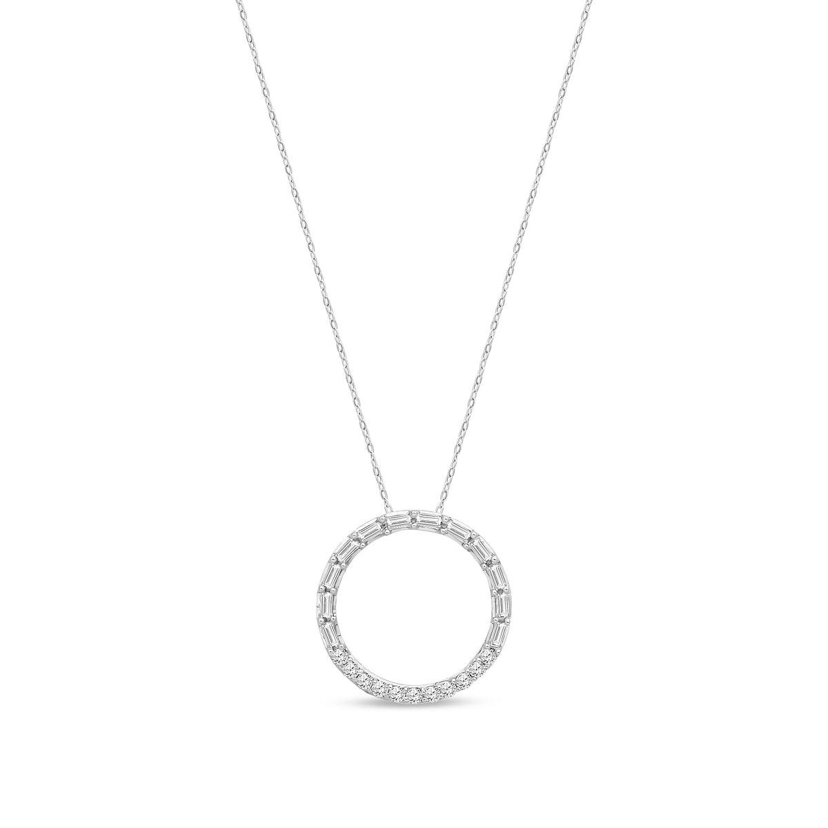 18ct Yellow Gold Natural Baguette & Round Diamond Open Circle Pendant