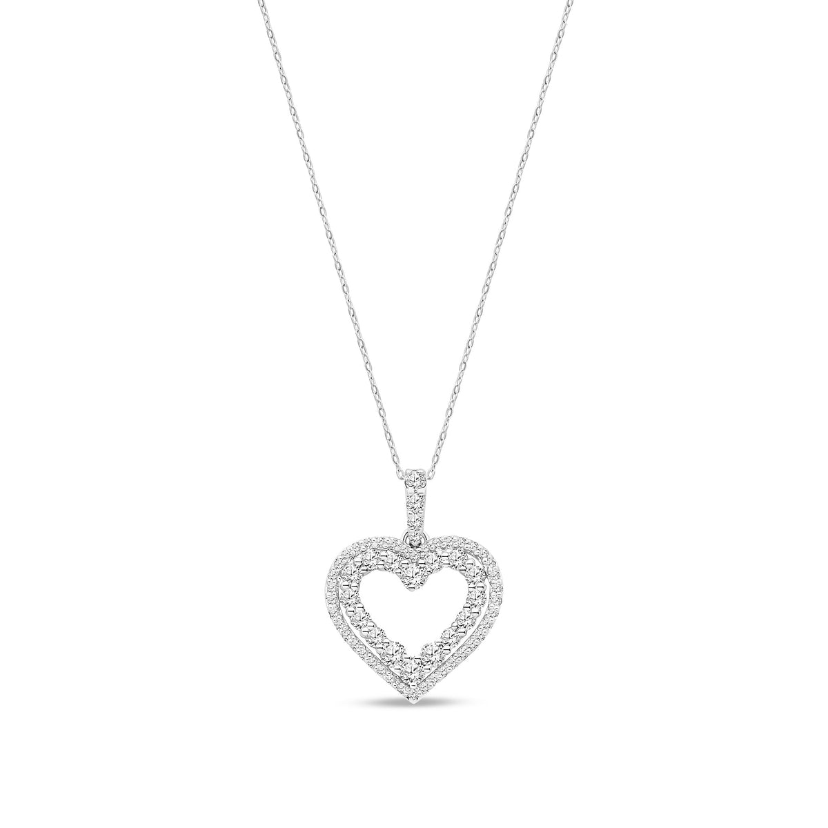 9ct White Gold Natural Diamond Double Outline Open Heart Pendant