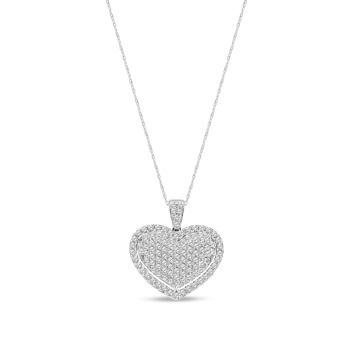 18ct White Gold Natural Diamond Pavé Heart Halo Pendant