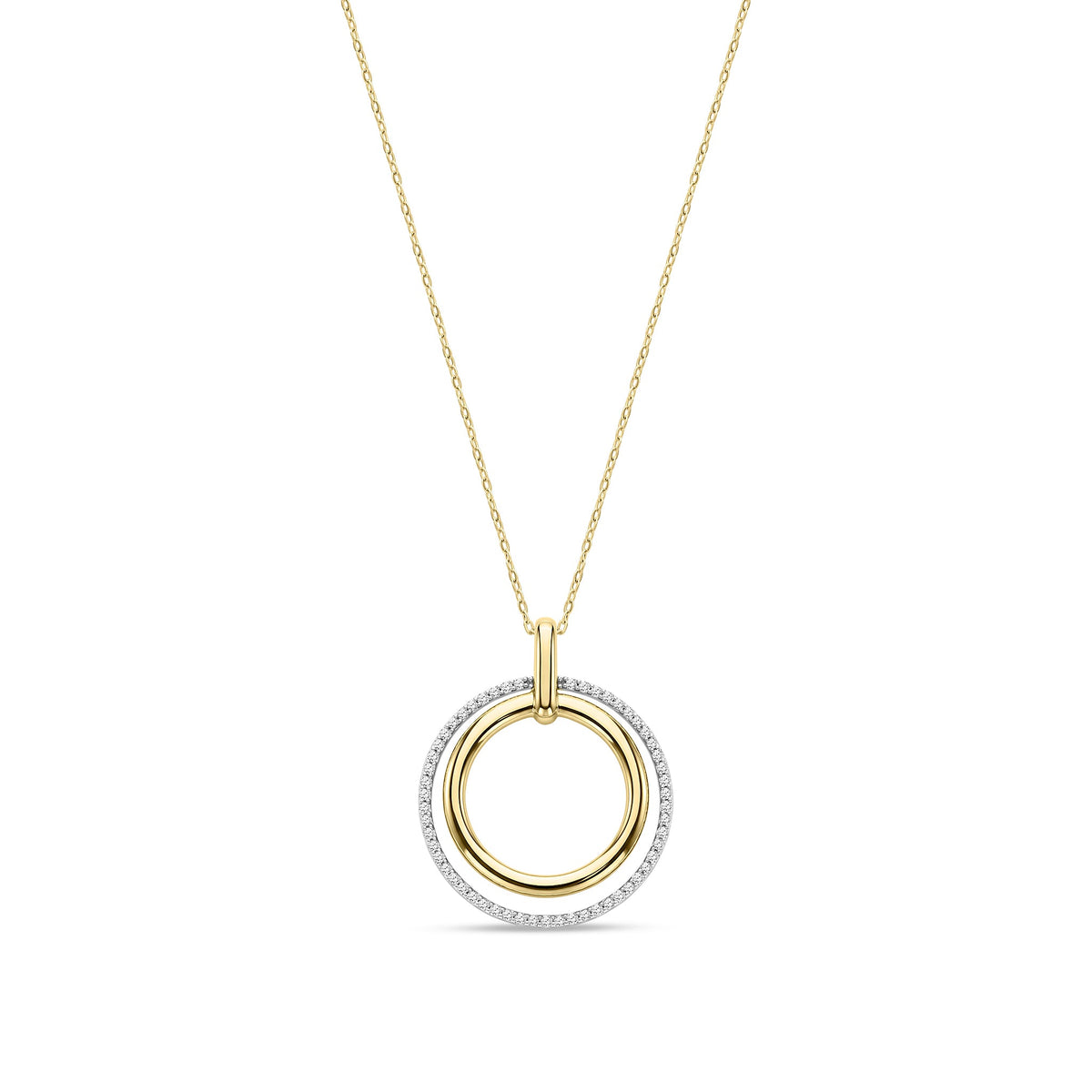 9ct Yellow Gold Natural Diamond Double Circle Pendant
