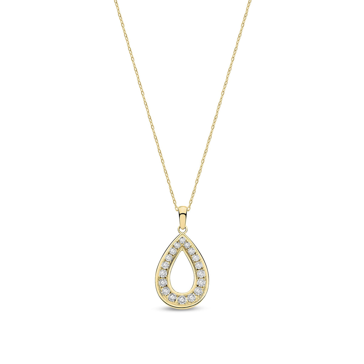 9ct Yellow Gold Natural Diamond Bordered Pear Shaped Pendant