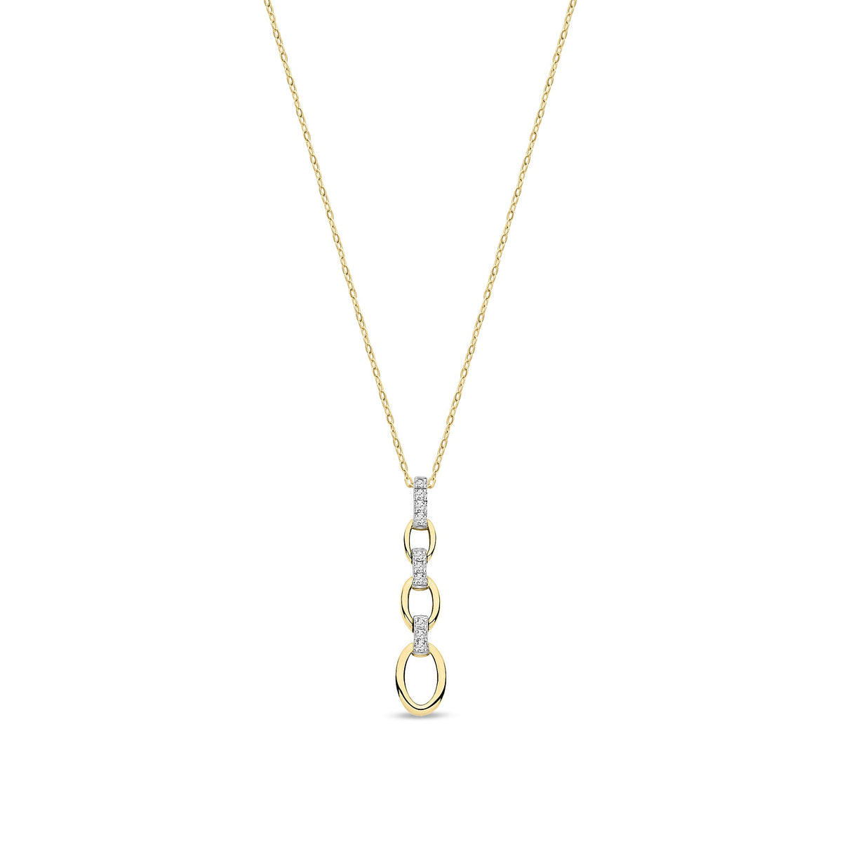 9ct Yellow Gold Natural Diamond Triple Link Drop Pendant