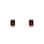 9ct White Gold Octagonal Emerald Cut Natural Garnet Rubover Stud Earrings — 5x3mm