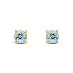 9ct Yellow Gold Round Natural Aquamarine Claw Stud Earrings — 6mm