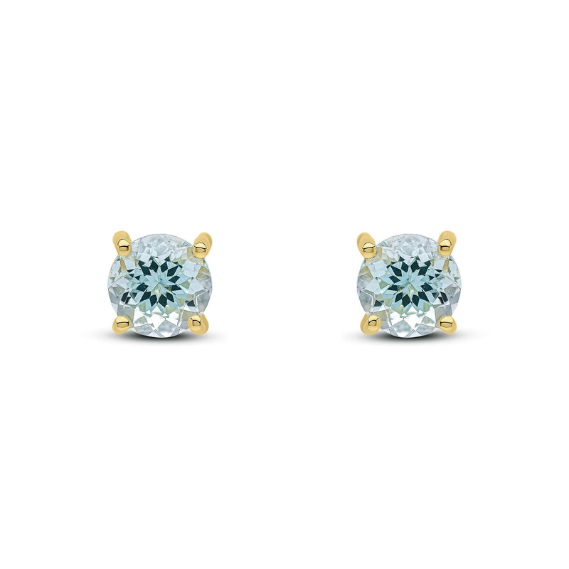 9ct Yellow Gold Round Natural Aquamarine Claw Stud Earrings — 6mm