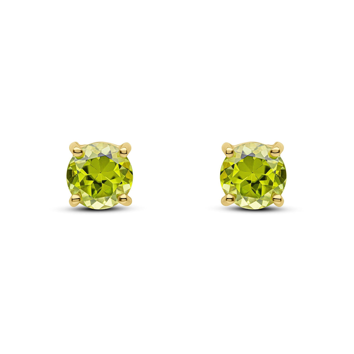 9ct Yellow Gold Round Natural Peridot Claw Stud Earrings — 6mm