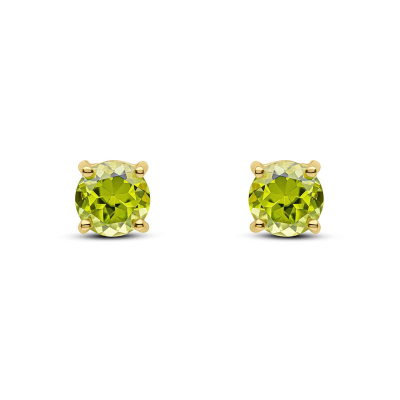9ct Yellow Gold Round Natural Peridot Claw Stud Earrings — 6mm