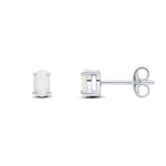9ct White Gold Oval Natural Opal Claw Stud Earrings — 5x3mm