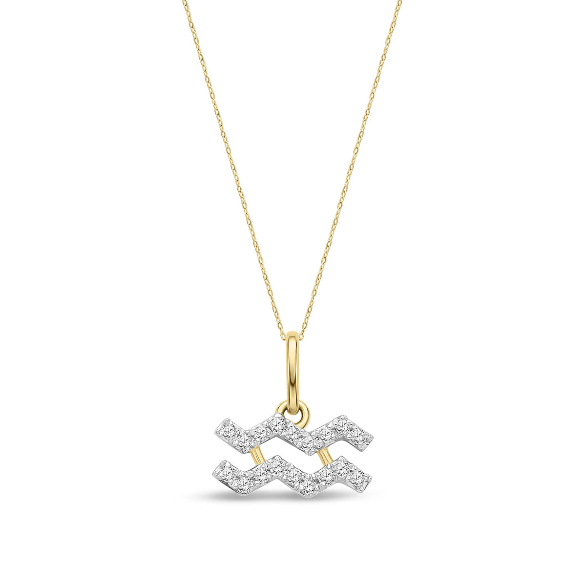 9ct Yellow Gold Natural Diamond Aquarius Zodiac Pendant