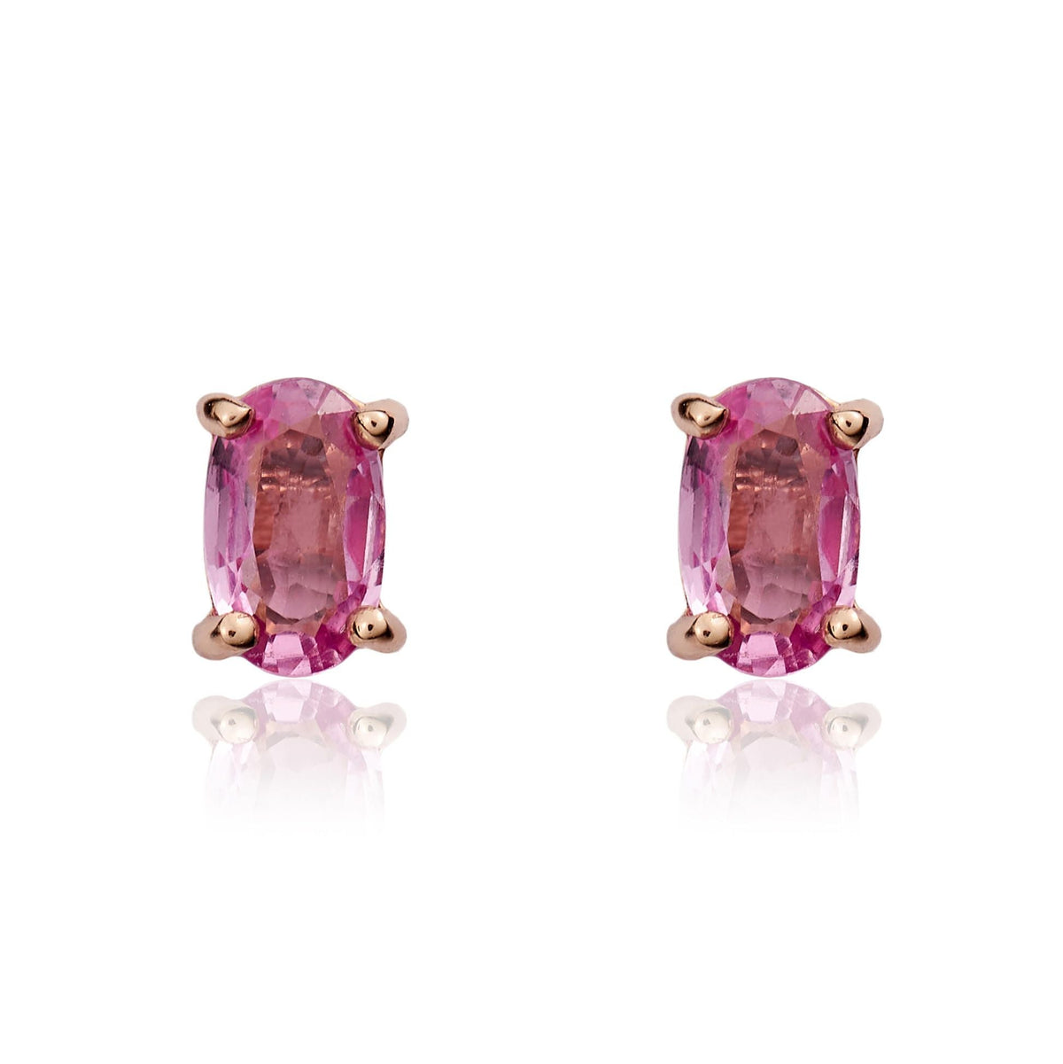 9ct Rose Gold Oval Natural Pink Sapphire Claw Stud Earrings — 5x3mm