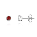 9ct White Gold Round Natural Garnet Rubover Stud Earrings — 3mm