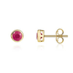 9ct Yellow Gold Round Natural Ruby Rubover Stud Earrings — 4mm