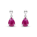 9ct White Gold Pear Shaped Natural Ruby Claw Drop Earrings — 7x5mm