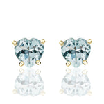 9ct Yellow Gold Heart Natural Aquamarine Claw Stud Earrings