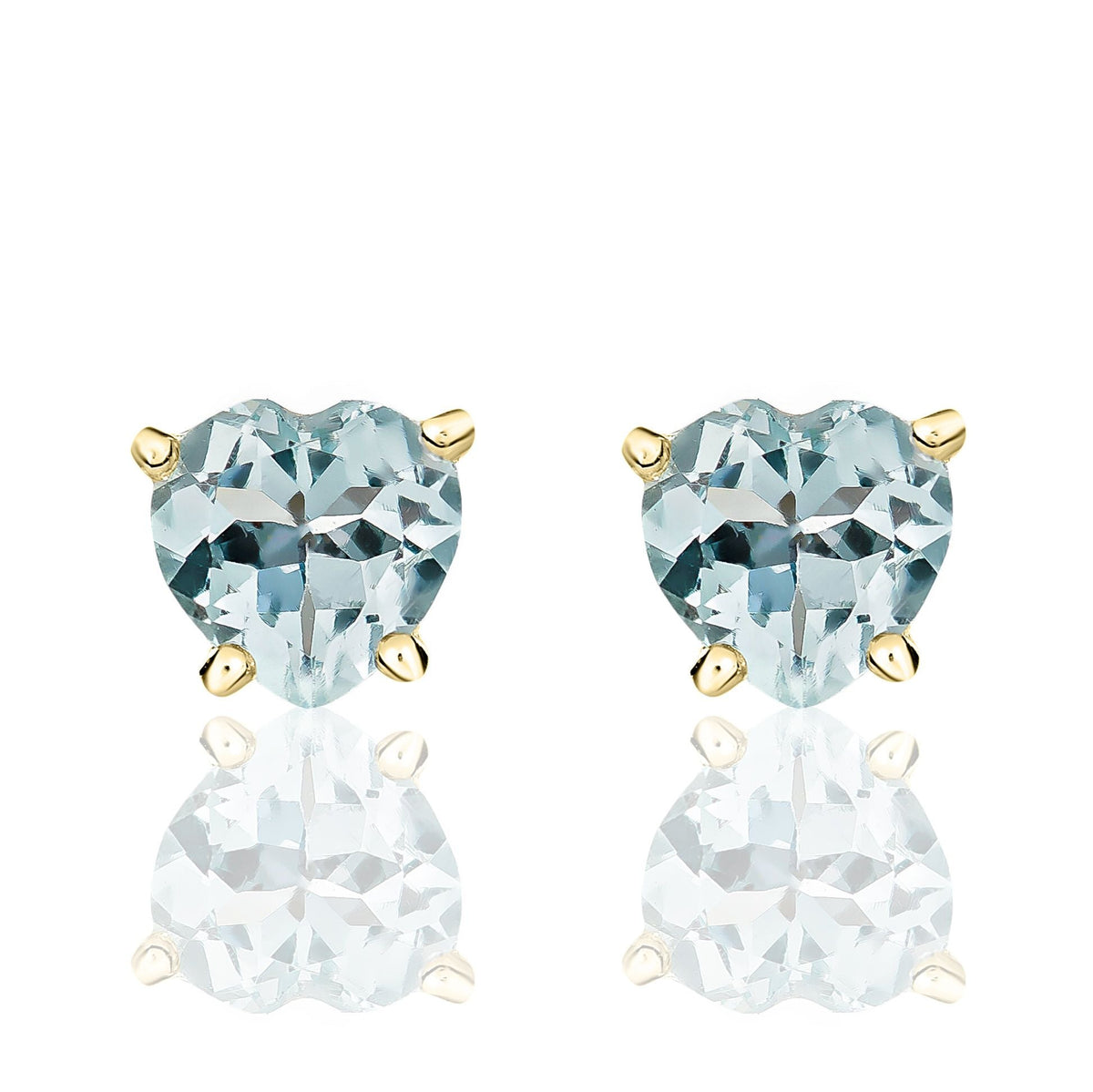 9ct Yellow Gold Heart Natural Aquamarine Claw Stud Earrings