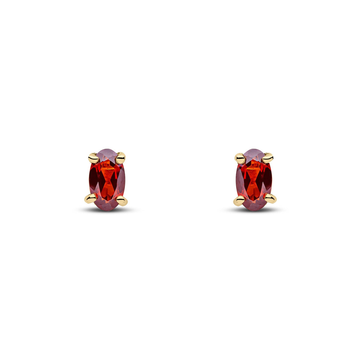 9ct Yellow Gold Oval Natural Garnet Claw Stud Earrings — 5x3mm