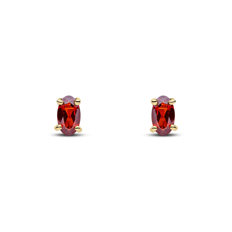 9ct Yellow Gold Oval Natural Garnet Claw Stud Earrings — 5x3mm
