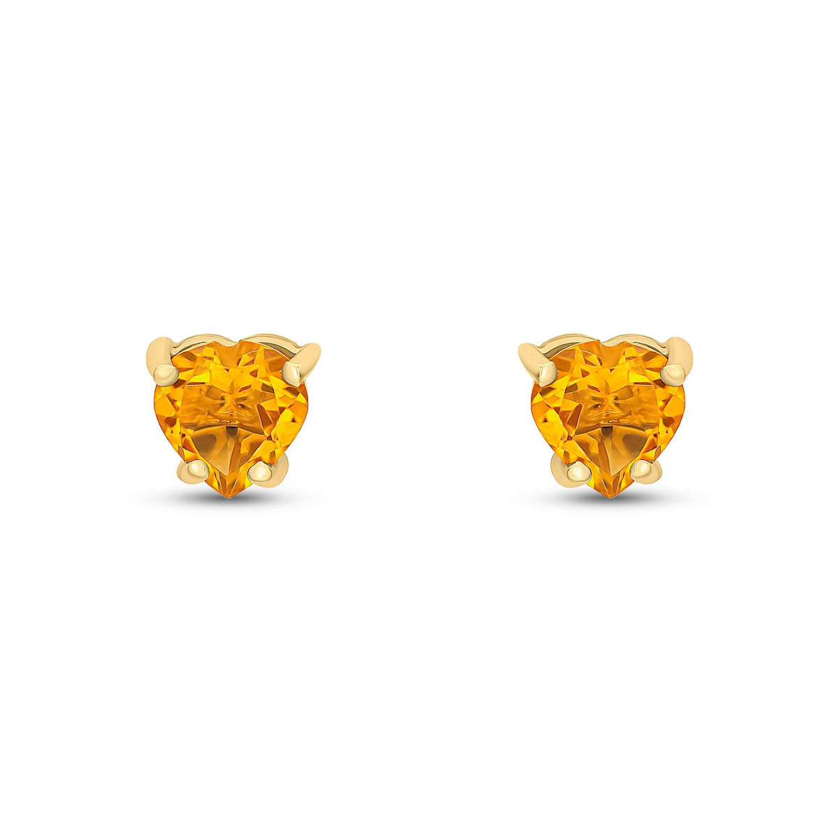 9ct Yellow Gold Heart Natural Citrine Claw Stud Earrings