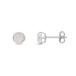 9ct White Gold Round Natural Opal Rubover Stud Earrings — 5mm