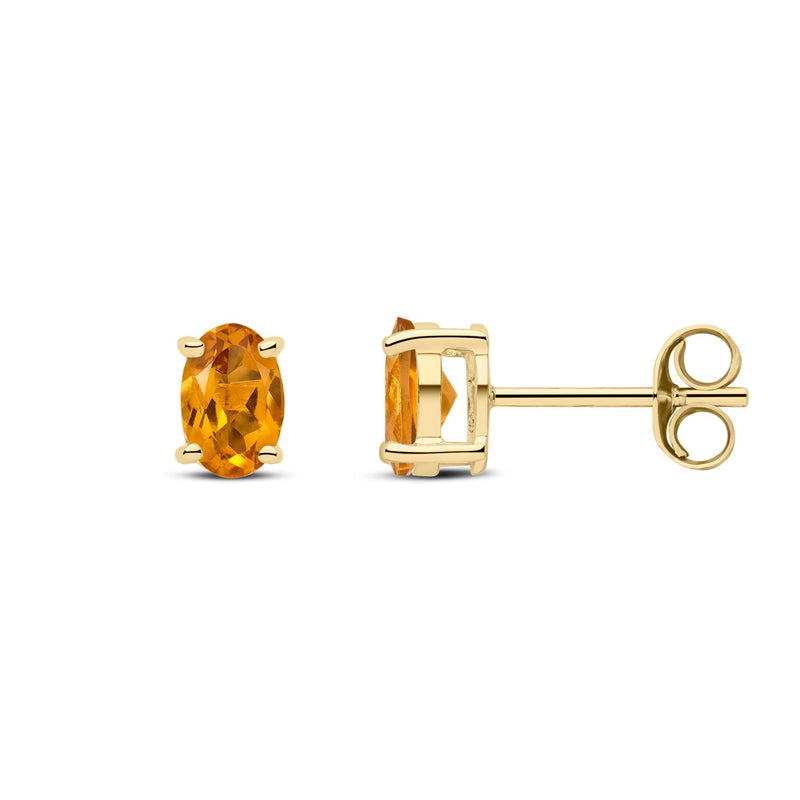 9ct Yellow Gold Oval Natural Citrine Claw Stud Earrings — 6x4mm