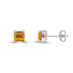 9ct White Gold Square Natural Citrine Claw Stud Earrings — 5mm