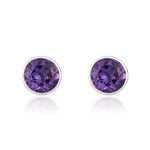 9ct White Gold Round Natural Amethyst Rubover Stud Earrings — 5mm
