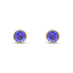 9ct Yellow Gold Round Natural Tanzanite Rubover Stud Earrings — 5mm