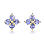 9ct Yellow Gold Round Natural Tanzanite Four Stone Cluster Stud Earrings