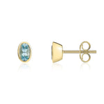 9ct Yellow Gold Oval Natural Aquamarine Rubover Stud Earrings — 5x3mm