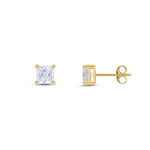 9ct Yellow Gold Square Cubic Zirconia CZ Claw Stud Earrings — 5mm