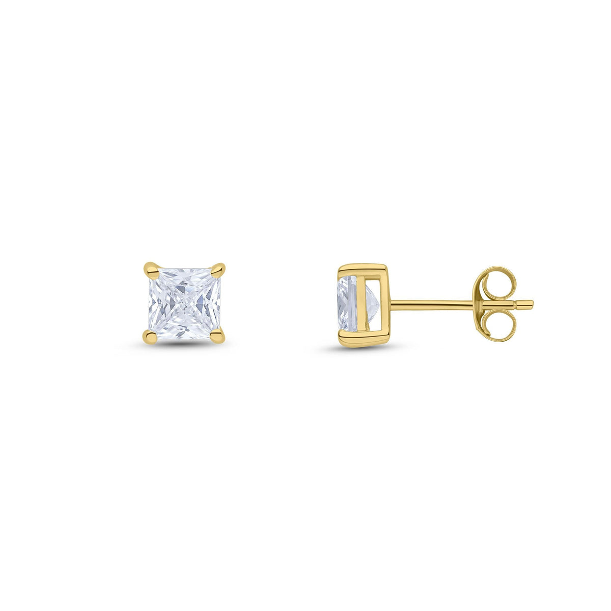 9ct Yellow Gold Square Cubic Zirconia CZ Claw Stud Earrings — 5mm