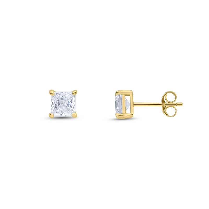 9ct Yellow Gold Square Cubic Zirconia CZ Claw Stud Earrings — 5mm