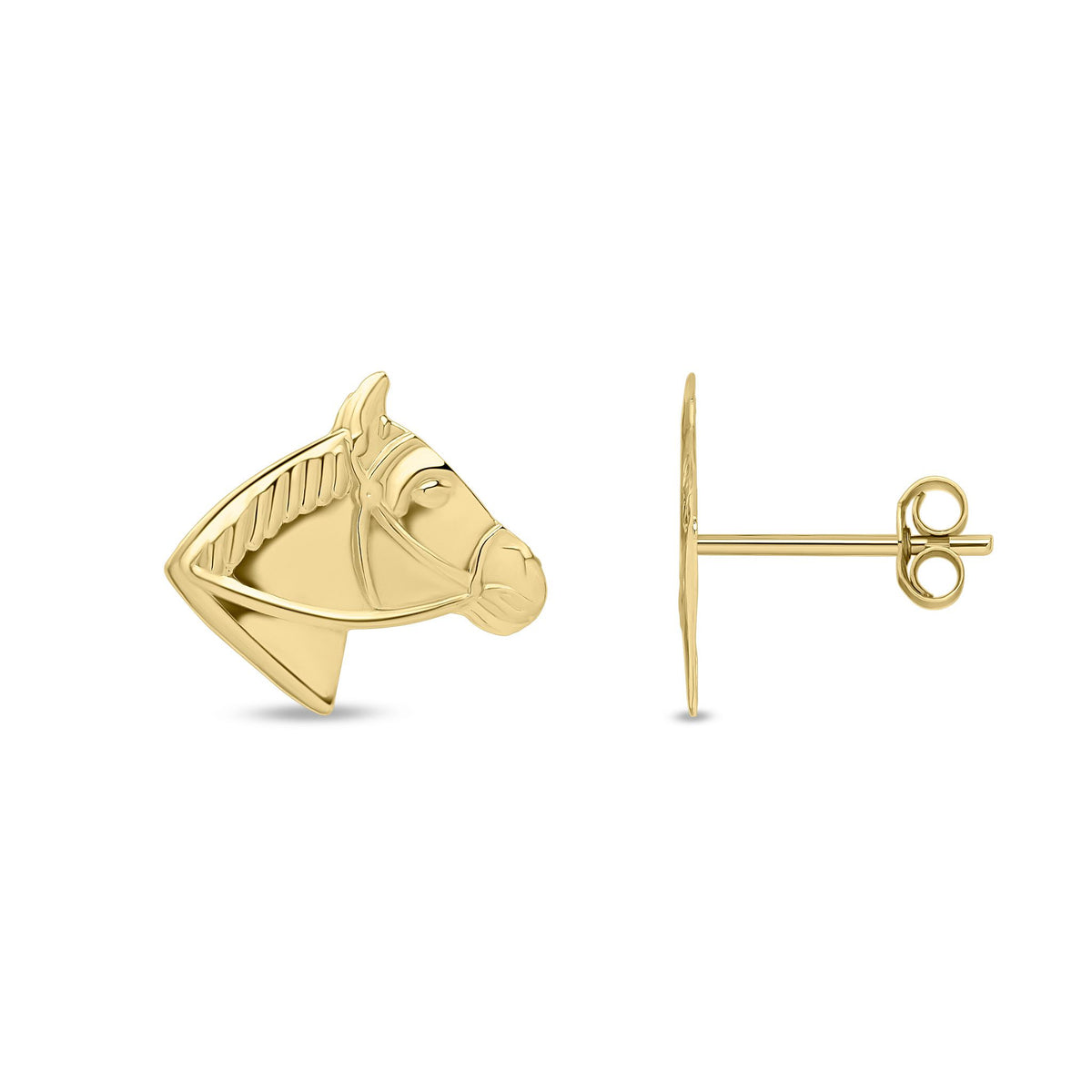 9ct Yellow Gold Horse Head Stud Earrings