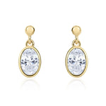 9ct Yellow Gold Oval Cubic Zirconia CZ Rubover Drop Earrings — 6x4mm