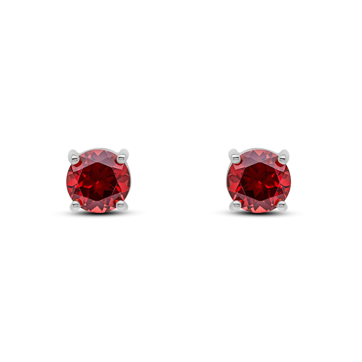9ct White Gold Round Natural Garnet Claw Set Stud Earrings — 6mm