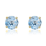 9ct Yellow Gold Round Natural Aquamarine Claw Stud Earrings — 5mm