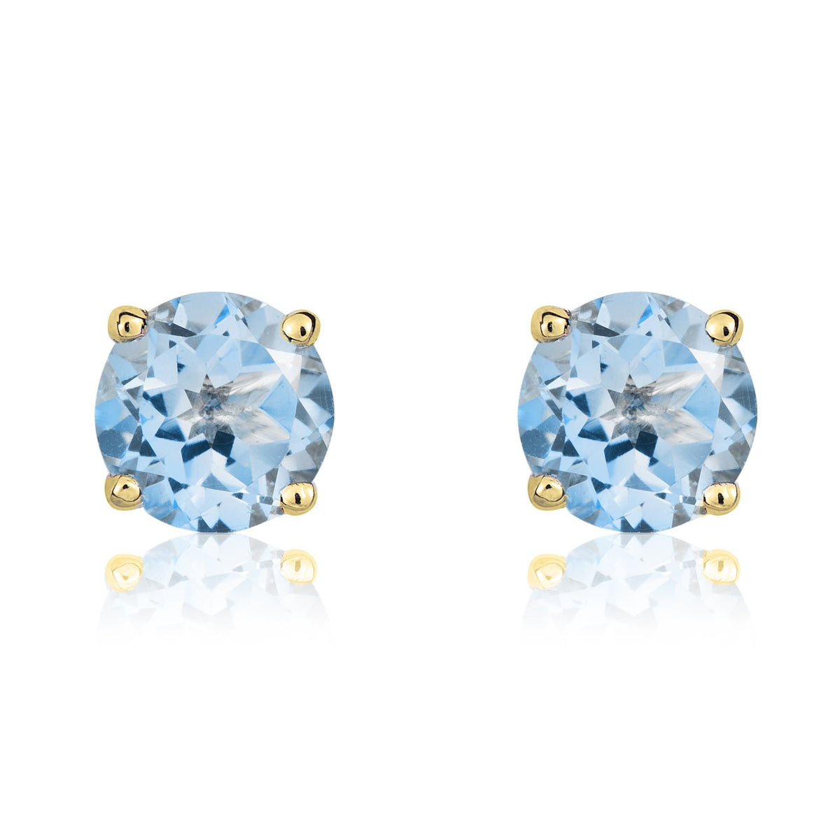 9ct Yellow Gold Round Natural Aquamarine Claw Stud Earrings — 5mm