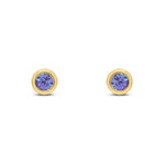 9ct Yellow Gold Round Natural Tanzanite Rubover Stud Earrings — 3mm