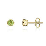 9ct Yellow Gold Round Natural Peridot Rubover Stud Earrings — 3mm