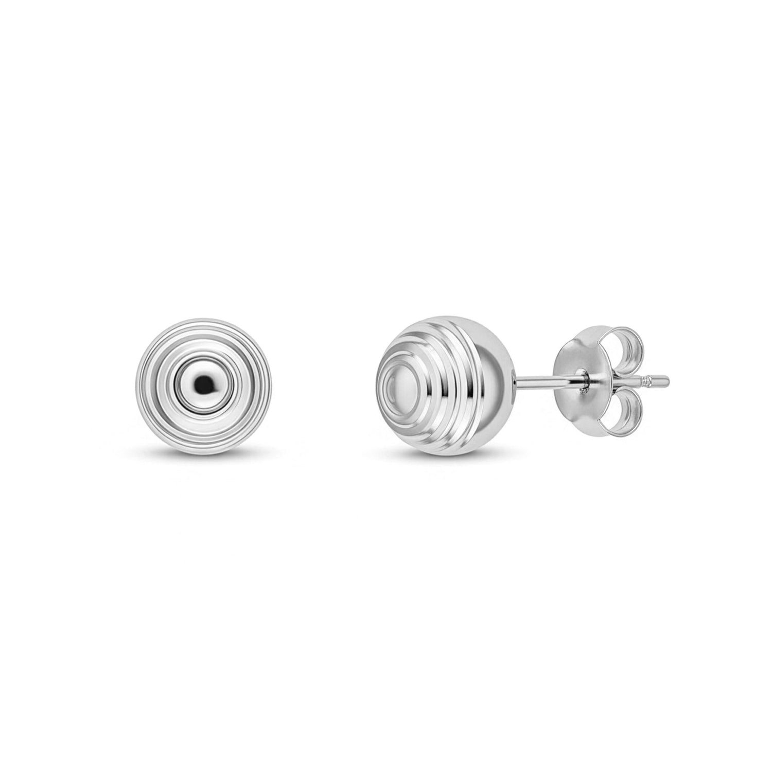 9ct White Gold Ripple Disc Stud Earrings — 8mm