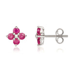 9ct White Gold Round Natural Ruby Four Stone Cluster Stud Earrings