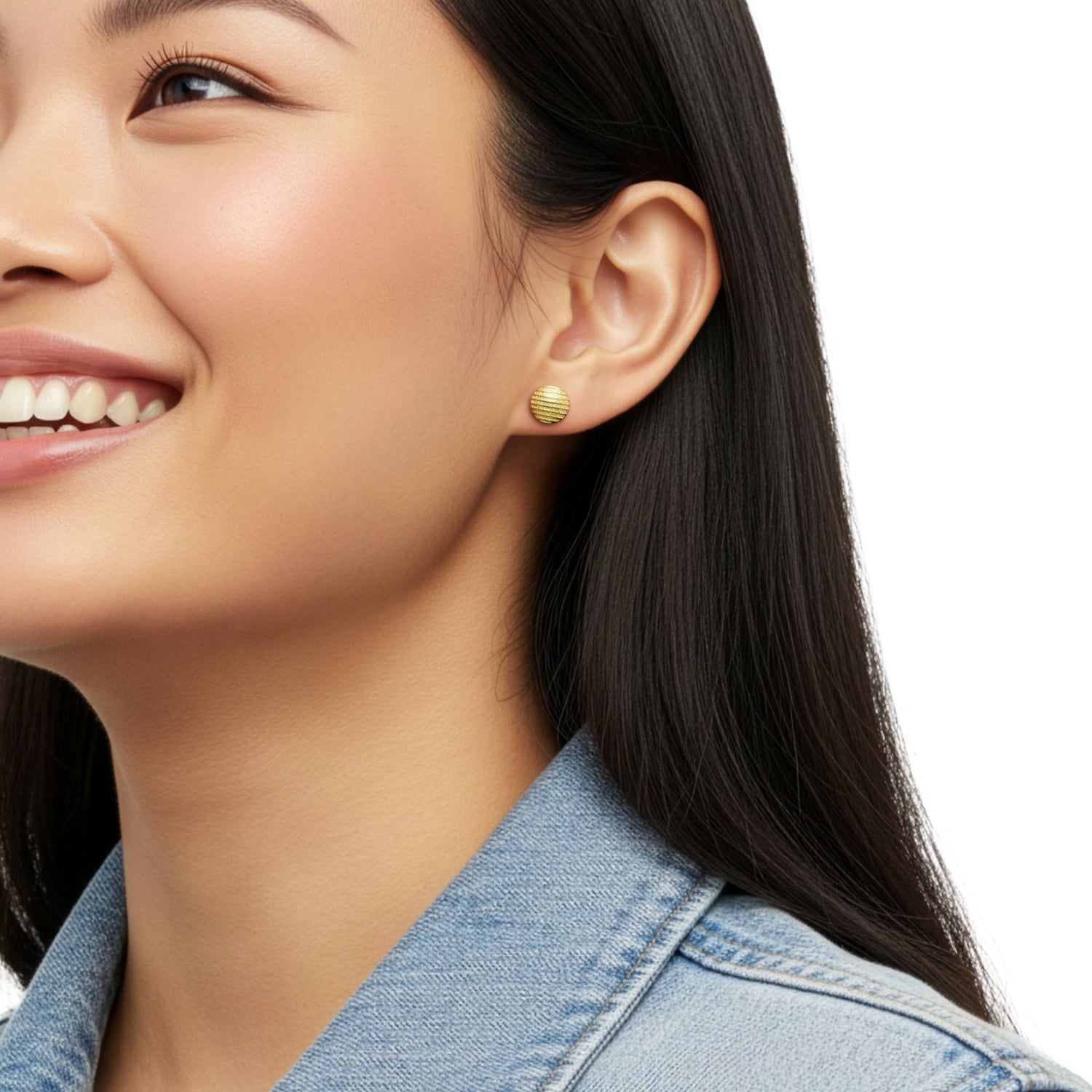9ct Yellow Gold Diamond Cut Striped Domed Stud Earrings — 10mm
