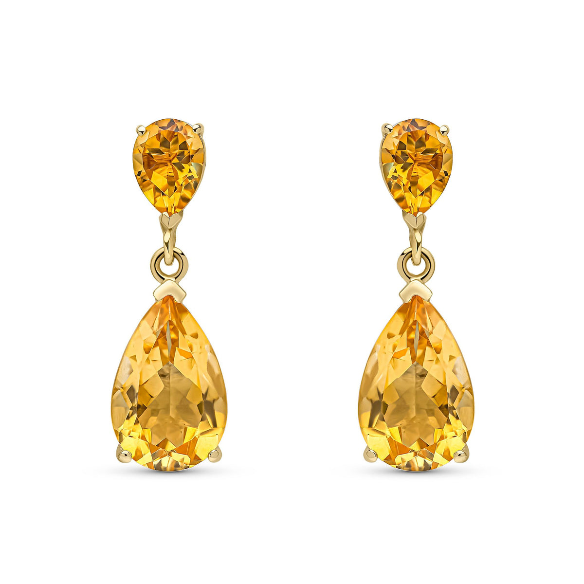 9ct Yellow Gold Pear Shaped Two Stone Claw Drop Earrings — 12x8mm