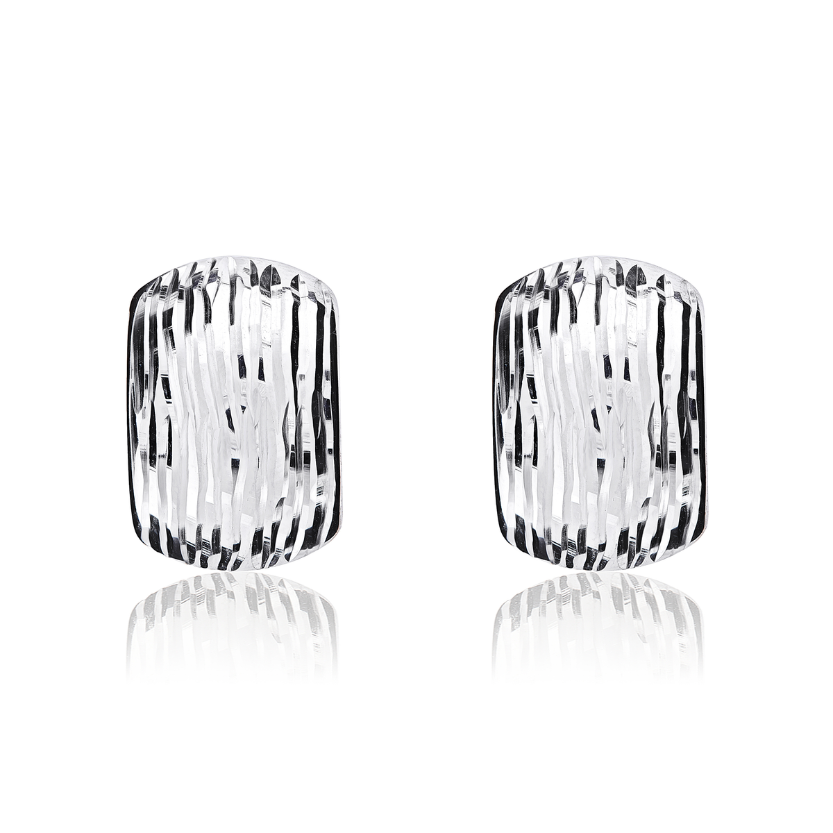 9ct White Gold Wide Ribbed Peg and Clip Earrings