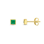 9ct Yellow Gold Square Natural Emerald Rubover Stud Earrings — 3mm