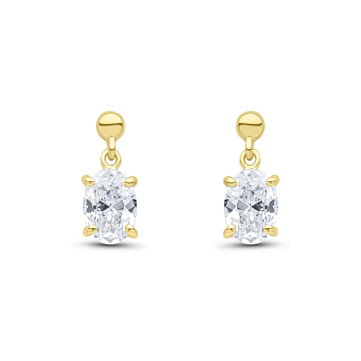 9ct Yellow Gold Oval Cubic Zirconia CZ Drop Earrings — 7x5mm
